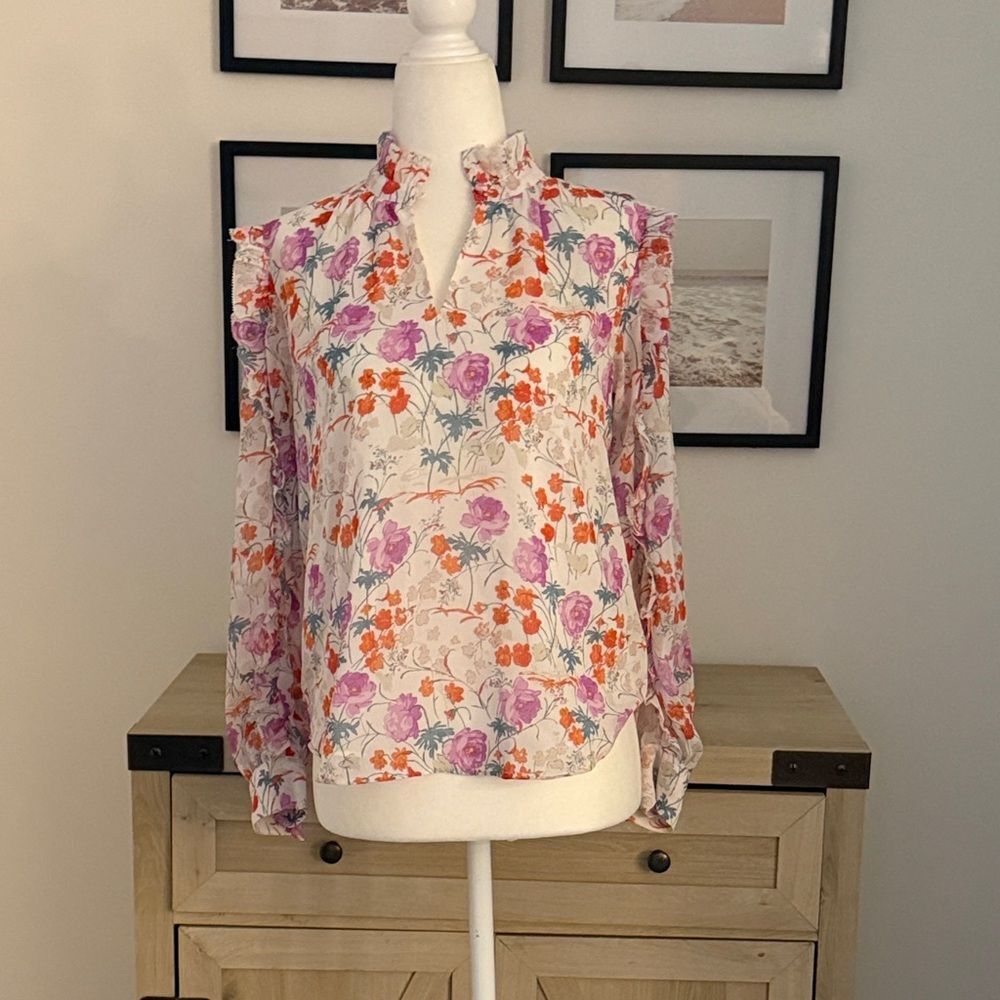 Ann Taylor Floral Print Ruffle Neck Women’s Blouse